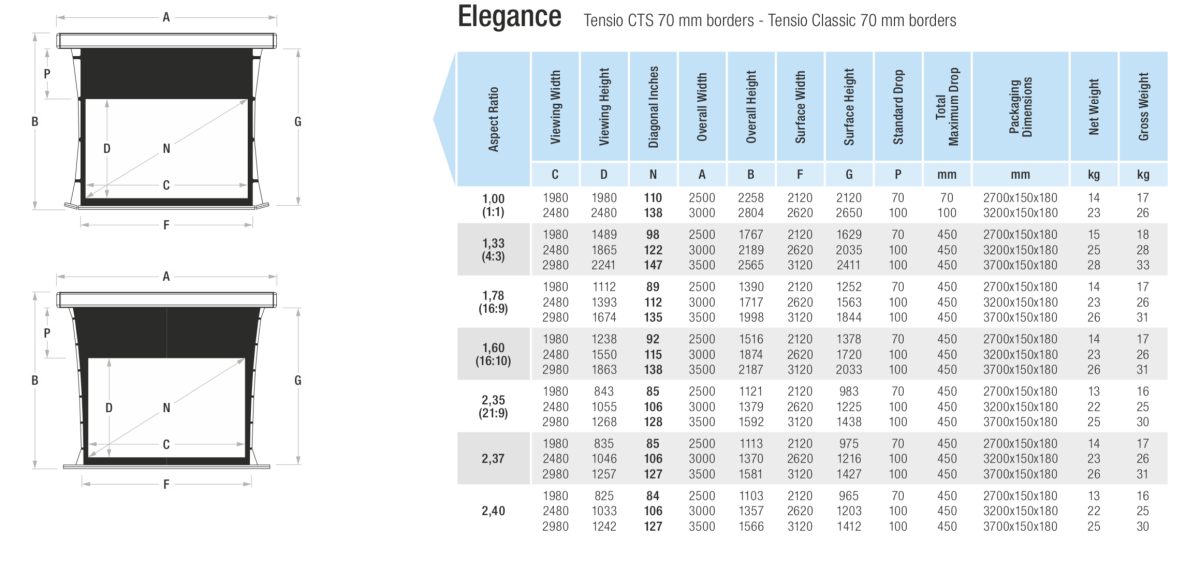 DreamScreen Invideo Elegance Tab CTS Reference White / Grey 2.35:1 Custom Size - Bilde 6