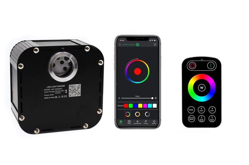 Stjernehimmel m. 50W LED engine og app styring / 740 fibre på 8m for opp til 64kvm tak
